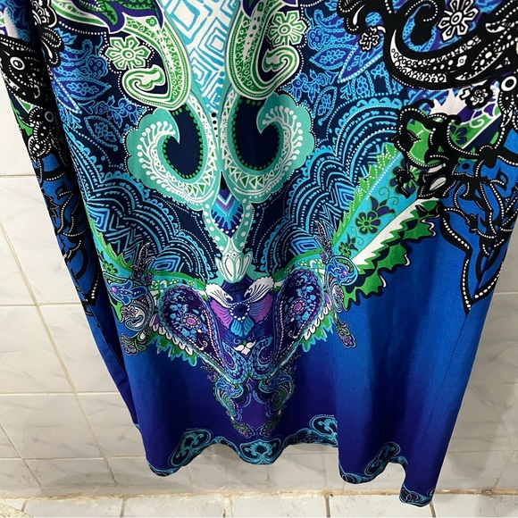 JFW M Blue Purple Empire Waist Sleeveless Paisley Whimsigoth Maxi Bra Dress - Picture 7 of 11